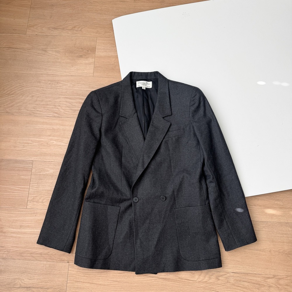Christian Dior Sportswear Vintage Blazer Charcoal Gray Double Breasted Wool Sz 8